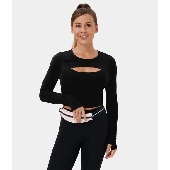 NWT & Bag Halara Cloudful Fabric Long Sleeve Thumb Hole Cropped Open Top Size S - Picture 3 of 12